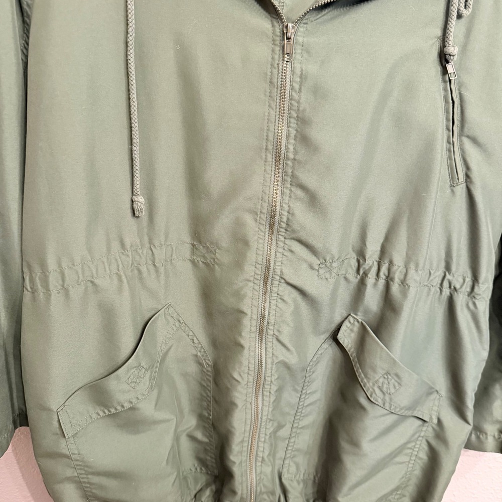 Iris Los Angeles Womens Olive Green Hooded Anorak Utility Jacket Medium - Picture 2 of 7
